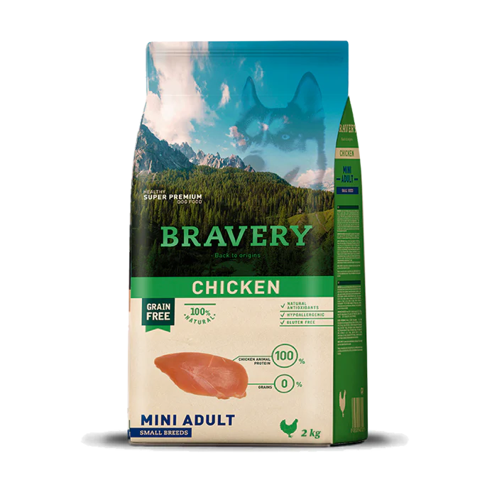 BRAVERY Dog Chicken 2 kg ברוורי מזון יבש ללא דגנים לכלבים עוף 2 קג