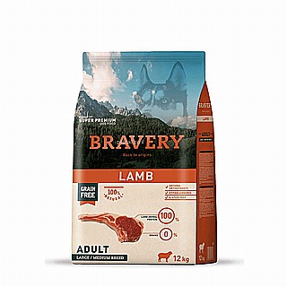 BRAVERY Dog Lamb 12kg ברוורי מזון יבש ללא דגנים לכלבים מכבש 12 קג