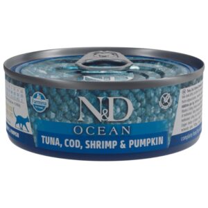 N&D (Farmina)Ocean שימורי טונה, קוד,שרימפס ודלעת לחתול