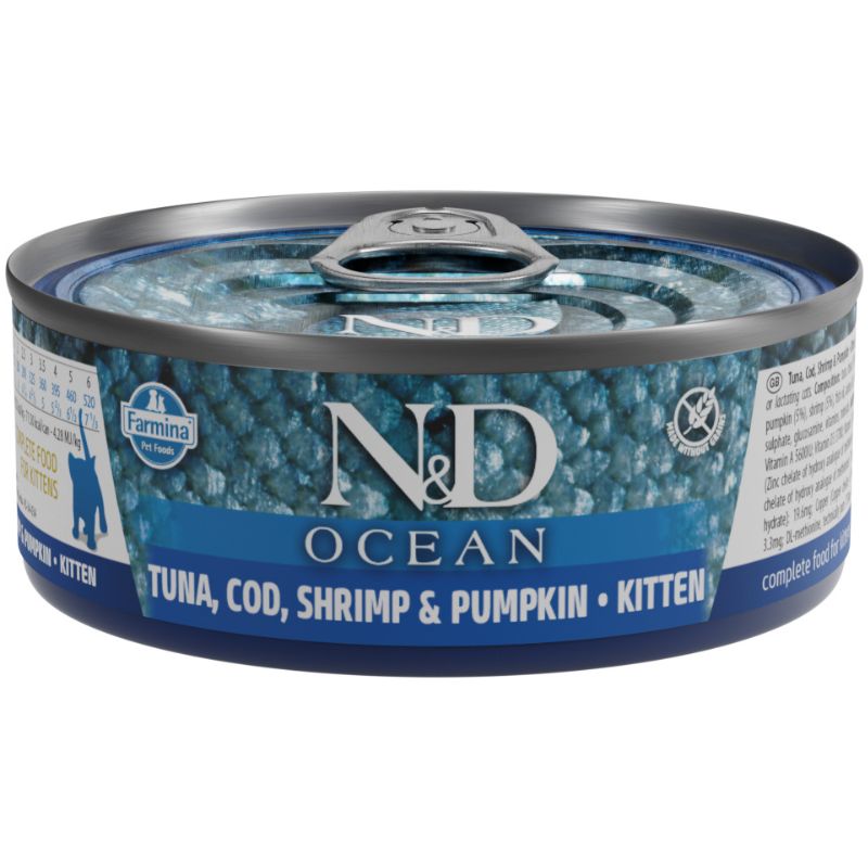 N&D (Farmina) Ocean Консервы с тунецом, треской, креветками и тыквой для котят