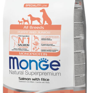 Monge Dog All breeds Puppy and Junior Salmon with Rice 2.5kg מונג' מזון יבש לגורי כלבים מכל הגזעים מסלמון ואורז 2.5 קג