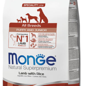 Monge Dog All breeds Puppy and Junior Lamb with Rice 2.5 kg מונג' מזון יבש לגורי כלבים מכל הגזעים  מכבש ואורז 2.5