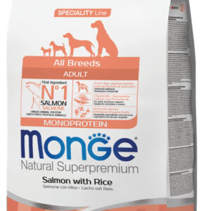 Monge Dog All breeds Salmon with Rice 2.5 kg מונג' מזון יבש לכלבים מכול הגזעים על בסיס סלמון 2,5 קג