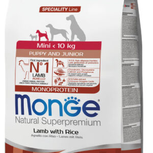 Monge Dog Mini Puppy and Junior Lamb with Rice 2.5kg מונג' אוכל יבש לגורי כלבים מגזע קטן בטעם כבש ואורז 2.5 קג