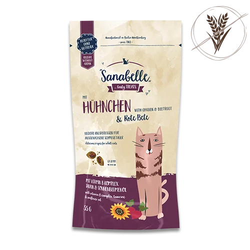 Sanabelle Crispy chicken & beet סנאבל חטיף כריות לחתול בטעם עוף וסלק