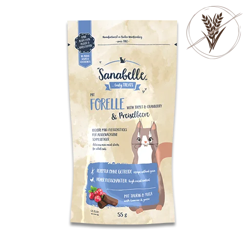 Sanabelle Mini meat sticks trout & cranberry סנאבל חטיף מקלות לחתול עם פורל וחמוציות