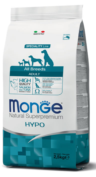 Monge Dog All Breeds Hypo Salmon and Tuna 2,5 kg Мондж сухой корм гипоаллергенный с лососем и тунцом для всех пород 2,5кг