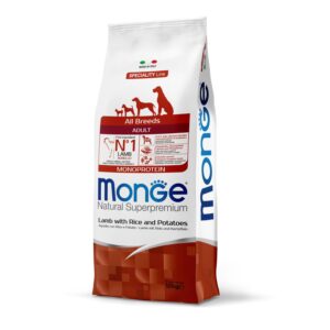 Monge Dog All breeds Lamb with Rice 12kg מונג' מזון יבש לכלבים מכל הגזעים מכבש ואורז 12 קג