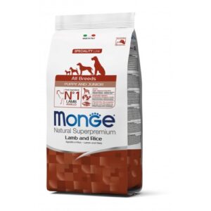 Monge Dog All breeds Puppy and Junior Lamb with Rice 12kg מונג' מזון יבש לגורי כלבים מכל הגזעים מכבש ואורז 12 קג