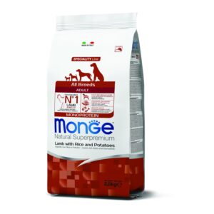 Monge Dog All breeds Lamb with Rice 2.5kg מונג' מזון יבש לכלבים מכל הגזעים מכבש ואורז 2.5 קג