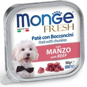 Monge Dog fresh Pate & Chunkies Beef 100g מונג' שימורים לכלב פטה עם נתחי בקר 100 גר'