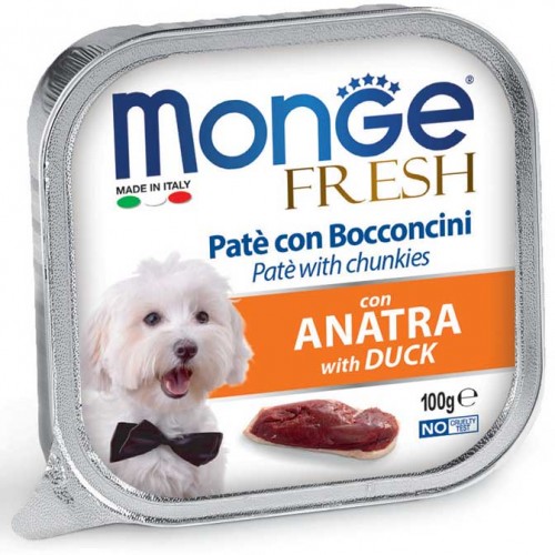 Monge Dog fresh Pate & Chunkies Duck 100g מונג' שימורים לכלב פטה עם נתחי ברווז 100 גר'
