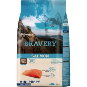 BRAVERY Puppy Dog Salmon 2 kg ברוורי מזון יבש ללא דגנים לגורי כלבים סלמון 2 קג