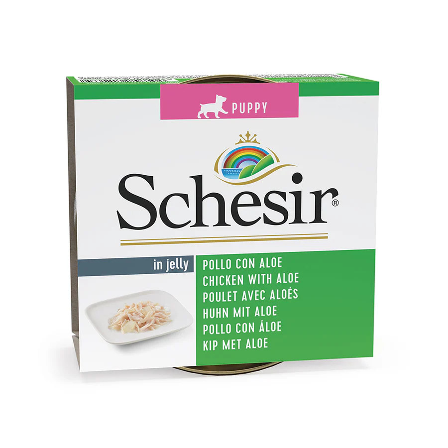 Schesir Dog puppy chicken with aloe 150g שזיר שימורים לגורי כלבים עוף ואלוורה 150 ג'